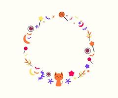 A colorful wreath with a cat and other objects vector