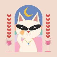 A cat wearing sunglasses and holding a glass of wine vector