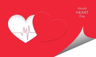 World Heart Day design with paper cut heart shape, and paper fold effect. vector