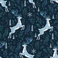 Seamless pattern with deer and frost patterns. graphics. vector