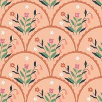 Seamless pattern with flowers on a peach background. graphics. vector