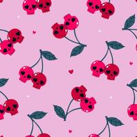 Seamless pattern of cherries skulls on a pink background. graphics. vector