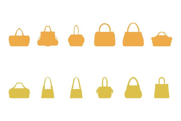 A set of different handbags and purses