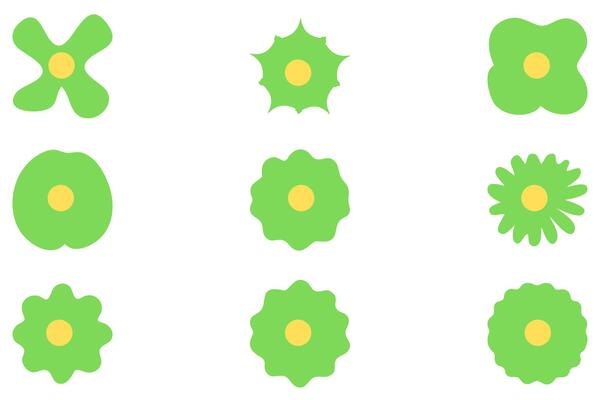 A set of green flowers with yellow centers