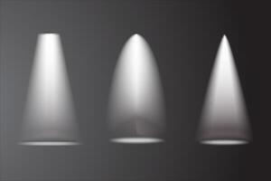 Three different light sources on a black background vector