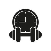 Clock And Dumbbell Silhouette Icon. Scheduled Or Timed Exercise For Fitness And Health Activities. Workout Time Management And Fitness Scheduling. Isolated Illustration vector