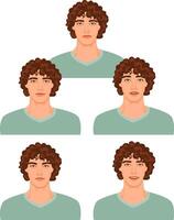 Handsome man face expression, set of illustrations isolated on white background. A boy emoji face, human expressions, set of male avatars with various emotions. vector