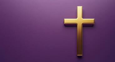 A golden cross set against a smooth purple background for religious symbolism and decoration photo