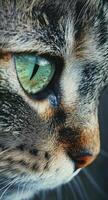 Close-up view of a cat's striking green eye revealing its intricate details and textures photo
