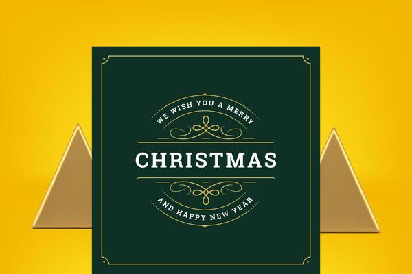 Merry Christmas congratulations green vintage curl ornate greeting card illustration