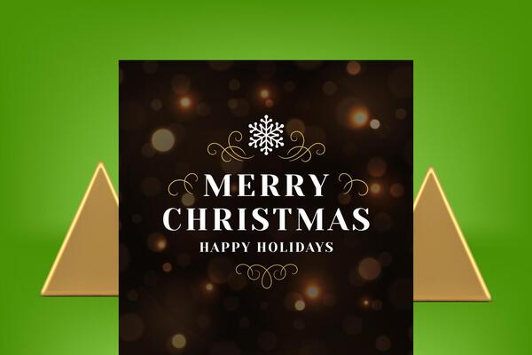 Happy winter holiday congratulations greeting card dark blurred particles design illustration