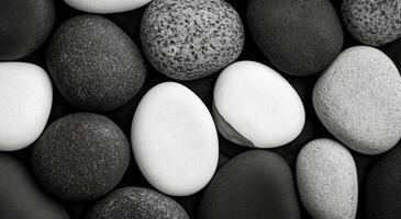 Varied collection of smooth stones in black and white, showcasing natural textures and shapes photo
