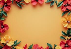 Colorful floral arrangement on a vibrant yellow background creating a cheerful atmosphere photo