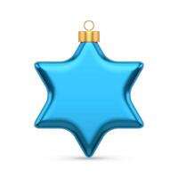 Realistic luxury blue six pointed star with loop for hanging on Christmas tree illustration vector
