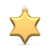 Realistic luxury metallic golden six pointed star with loop for hanging on Christmas tree illustration vector