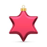 Realistic luxury red six pointed star with loop for hanging on Christmas tree illustration vector