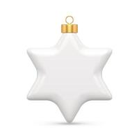 Realistic luxury white six pointed star with loop for hanging on Christmas tree illustration vector