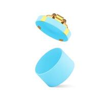 Blue circle gift box open empty package with luxury golden bow ribbon 3d icon realistic vector