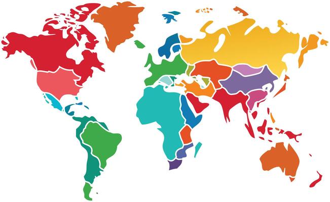 The world map is colored in different colors