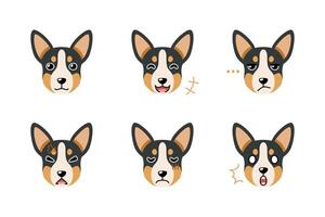 Set of cute character basenji dog faces showing different emotions vector