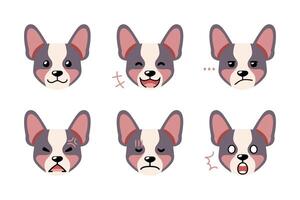 Set of cute character corgi dog faces showing different emotions vector