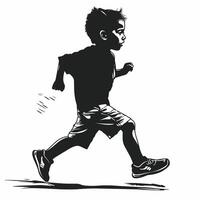 Silhouette of a young boy running, captured in a dynamic pose. vector