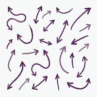 Abstract arrangement of purple arrows pointing in various directions on a white background. vector