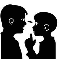Silhouette of two figures in conversation, one gesturing with a raised finger, depicting communication or instruction vector
