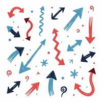 Colorful collection of various arrow designs pointing in different directions on a white background. vector