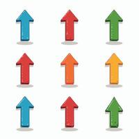 Colorful 3D arrow icons pointing upwards, positioned in a grid pattern on a white background. vector