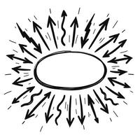 Black and white hand-drawn arrows and lines pointing toward a central oval frame. vector