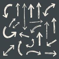 Hand-drawn arrows in various directions, sketched with a rough texture on a dark background. vector