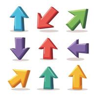 Colorful 3D arrows pointing in various directions on a white background. vector