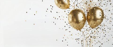 Festive golden eggs and confetti decorate a bright background for celebrations photo