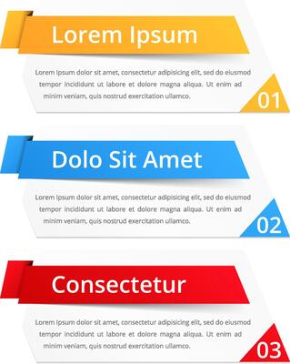 Three infographic elements with ribbons