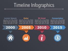 Timeline infographics with arrows icons and text, dark background vector