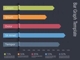 Bar graph template, horizontal bars showing different value of percents on the graph vector