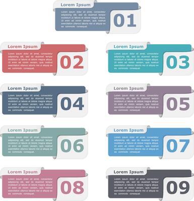 Set of nine design elements with numbers and text