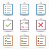 Flat clipboard icons with check lists vector