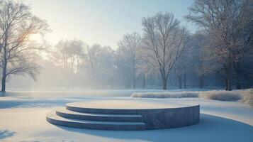 Snow-covered stone circle in a serene winter landscape during daylight photo