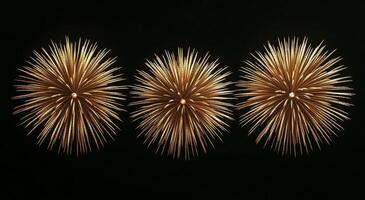 Three golden starburst decorations against a black background for elegant home decor photo