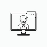 A man is talking on a computer screen with a speech bubble vector