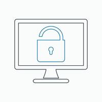 A computer screen with a padlock on it vector