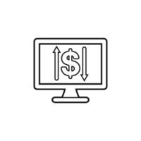 A computer monitor with an arrow pointing up and a dollar sign vector