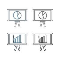 A set of four icons depicting a presentation on a whiteboard vector