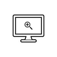 A computer monitor with a magnifying glass icon vector