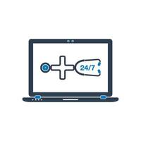 A laptop with a stethoscope on it vector