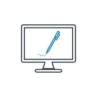 A computer monitor with a pen on it vector