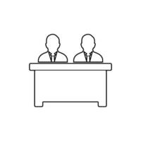 Two people sitting at a table with a desk vector