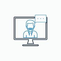 A man is talking on a computer with a speech bubble vector